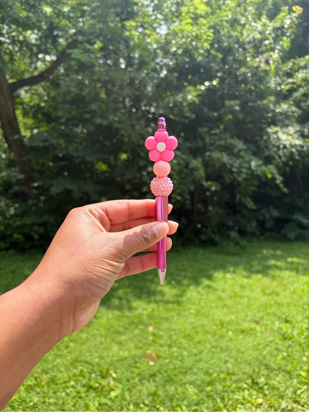 Pink Flower Beaded  Pen - Brand